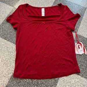 NWT Auden Red Scoop Neck Short Sleeve Top- Size Small